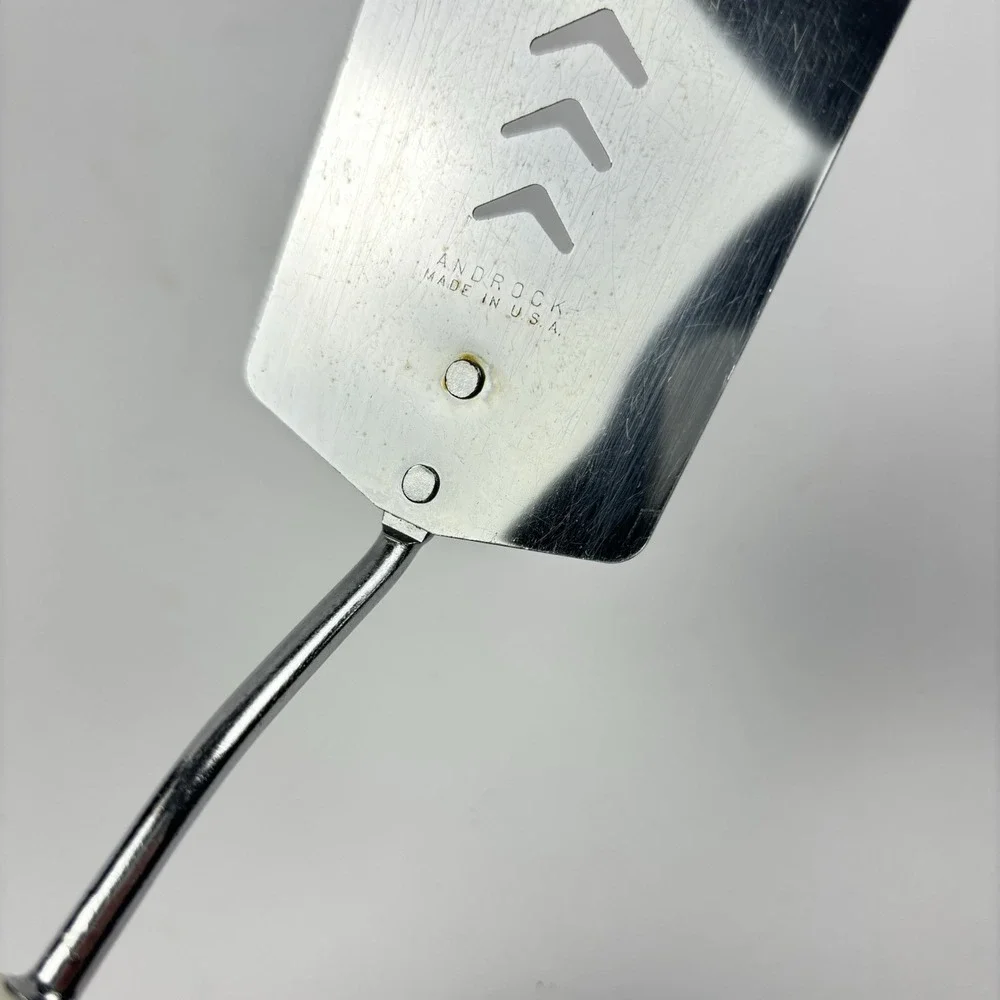 Androck Chrome Plated Slotted‎ Spatula Turner Flipper Off White Handle USA 10